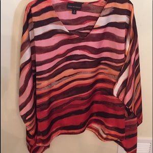Cover up/blouse orange brown stripe poncho